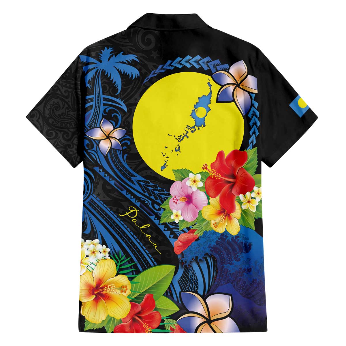 Palau Independence Day Family Matching Off The Shoulder Long Sleeve Dress and Hawaiian Shirt Melanesian Tattoo with Hibiscus LT03 - Polynesian Pride