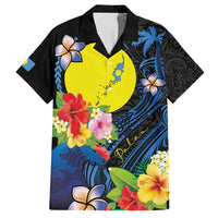 Palau Independence Day Family Matching Off Shoulder Maxi Dress and Hawaiian Shirt Melanesian Tattoo with Hibiscus LT03 Dad's Shirt - Short Sleeve - Polynesian Pride