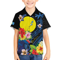 Palau Independence Day Family Matching Puletasi and Hawaiian Shirt Melanesian Tattoo with Hibiscus LT03 Son's Shirt - Polynesian Pride