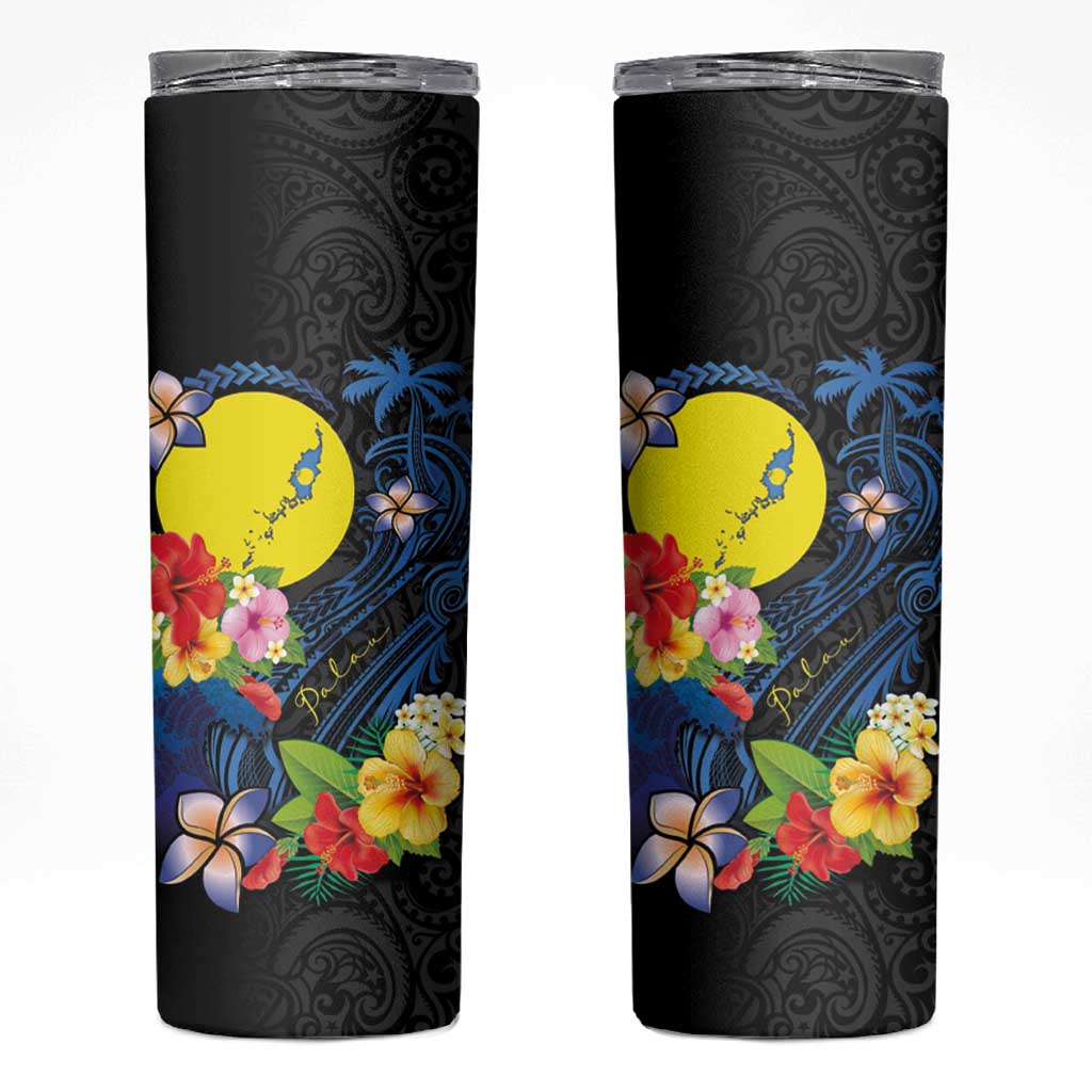 Palau Independence Day Skinny Tumbler Melanesian Tattoo with Hibiscus LT03 - Polynesian Pride
