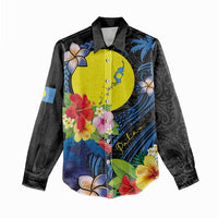 Palau Independence Day Women Casual Shirt Melanesian Tattoo with Hibiscus LT03 - Polynesian Pride