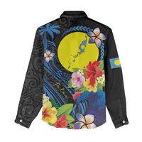 Palau Independence Day Women Casual Shirt Melanesian Tattoo with Hibiscus LT03 - Polynesian Pride