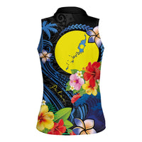 Palau Independence Day Women Sleeveless Polo Shirt Melanesian Tattoo with Hibiscus LT03 - Polynesian Pride