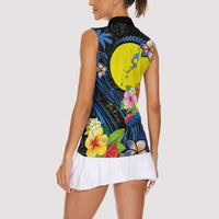 Palau Independence Day Women Sleeveless Polo Shirt Melanesian Tattoo with Hibiscus LT03 - Polynesian Pride