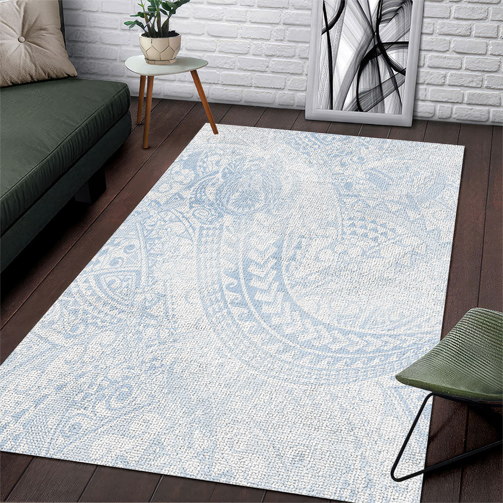 Hawaiian Turtles and Leis Area Rug Tribal Kakau Pattern Airy White Blue Cloud Vibe LT03 White - Polynesian Pride