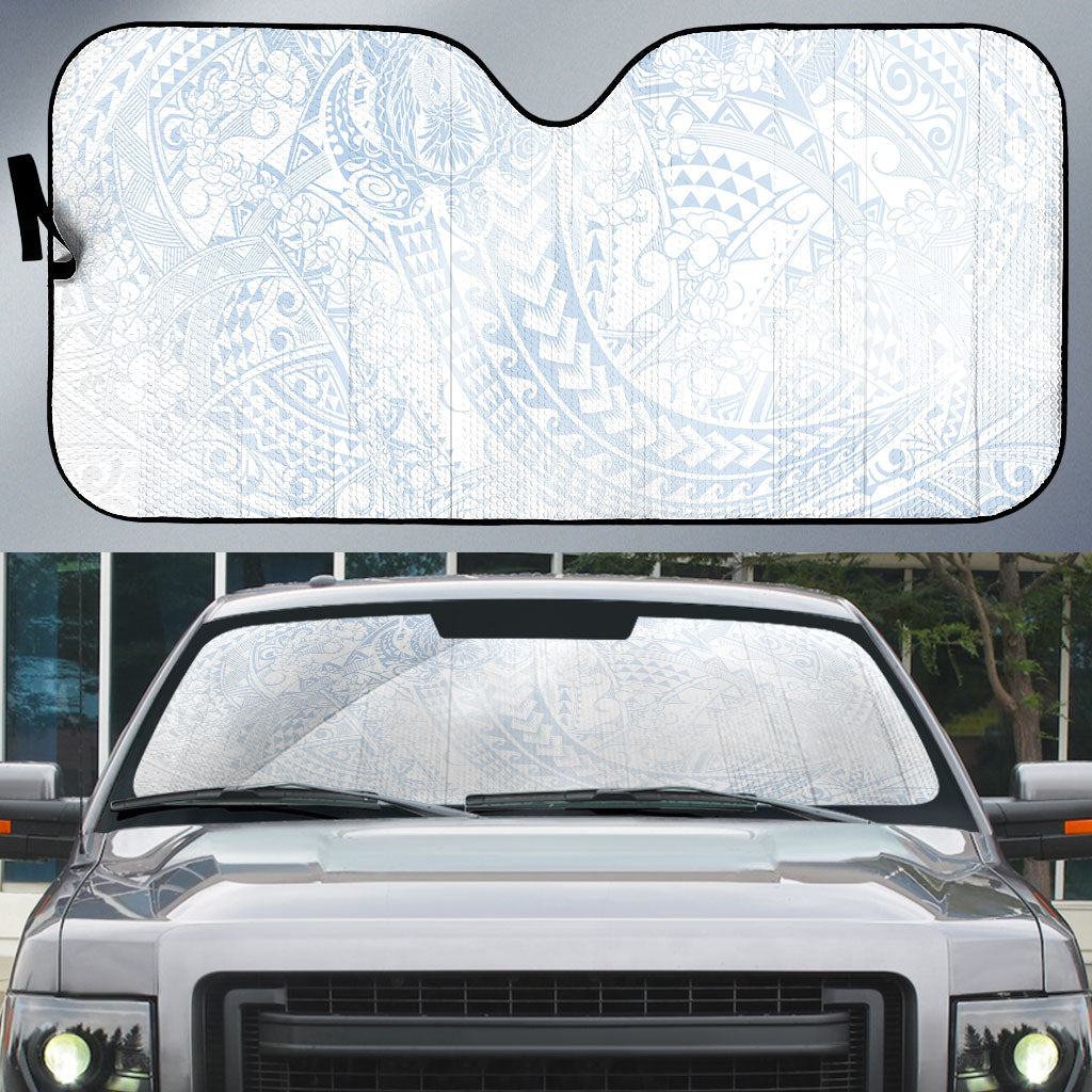 Hawaiian Turtles and Leis Auto Sun Shade Tribal Kakau Pattern Airy White Blue Cloud Vibe LT03 White - Polynesian Pride