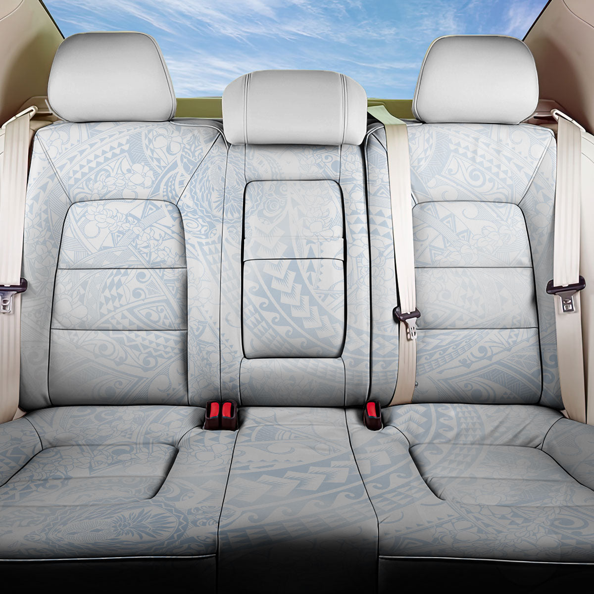Hawaiian Turtles and Leis Back Car Seat Cover Tribal Kakau Pattern Airy White Blue Cloud Vibe LT03 One Size White - Polynesian Pride