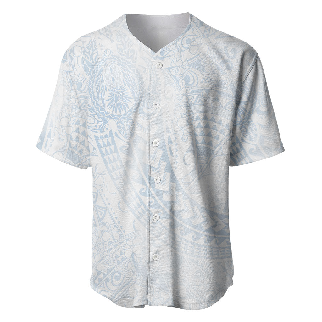 Hawaiian Turtles and Leis Baseball Jersey Tribal Kakau Pattern Airy White Blue Cloud Vibe LT03 White - Polynesian Pride