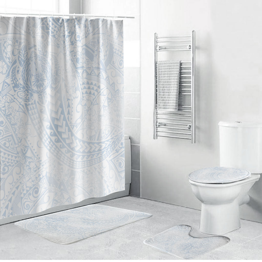 Hawaiian Turtles and Leis Bathroom Set Tribal Kakau Pattern Airy White Blue Cloud Vibe
