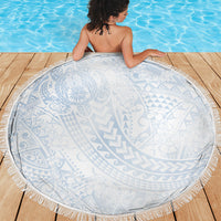 Hawaiian Turtles and Leis Beach Blanket Tribal Kakau Pattern Airy White Blue Cloud Vibe