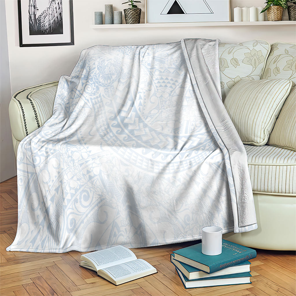 Hawaiian Turtles and Leis Blanket Tribal Kakau Pattern Airy White Blue Cloud Vibe
