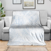 Hawaiian Turtles and Leis Blanket Tribal Kakau Pattern Airy White Blue Cloud Vibe