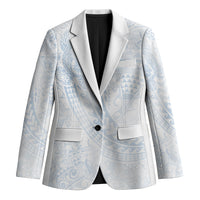 Hawaiian Turtles and Leis Blazer Tribal Kakau Pattern Airy White Blue Cloud Vibe