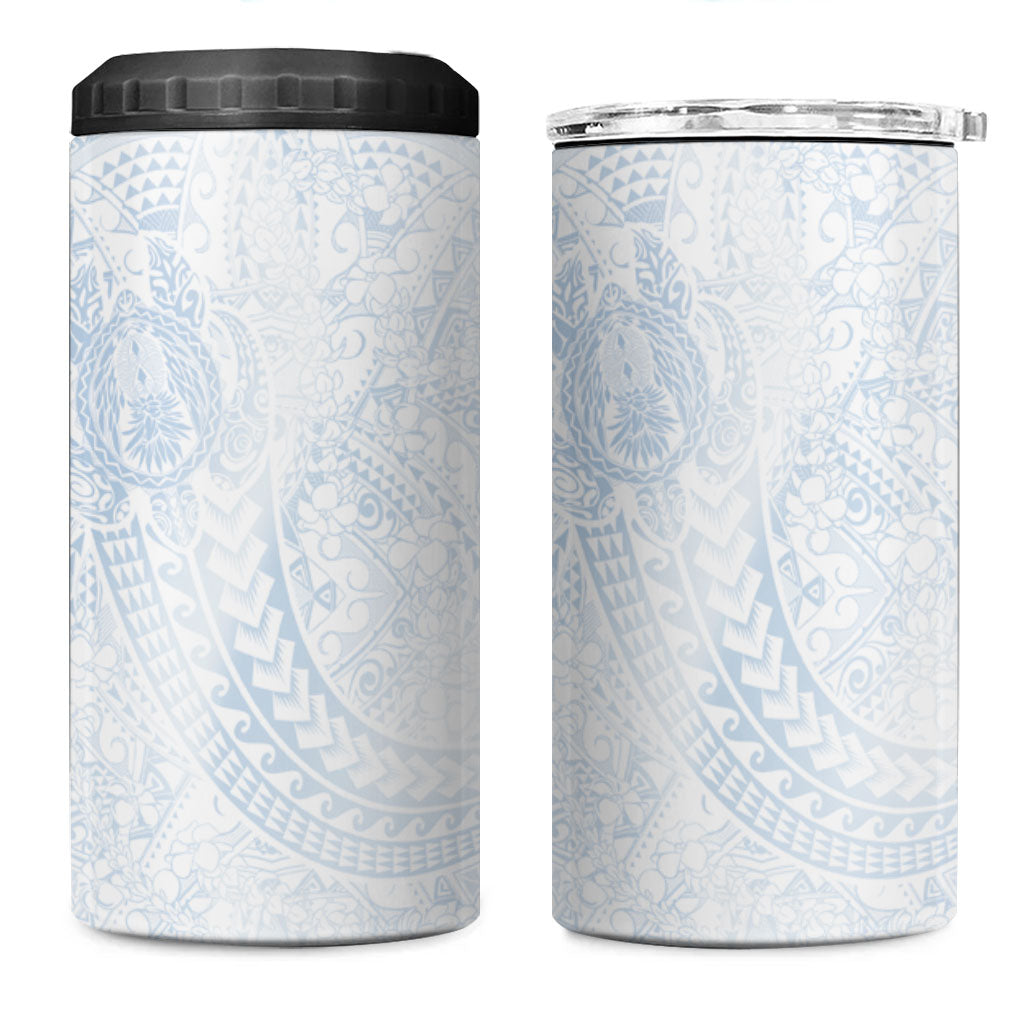 Hawaiian Turtles and Leis 4 in 1 Can Cooler Tumbler Tribal Kakau Pattern Airy White Blue Cloud Vibe LT03 One Size: 16 oz White - Polynesian Pride