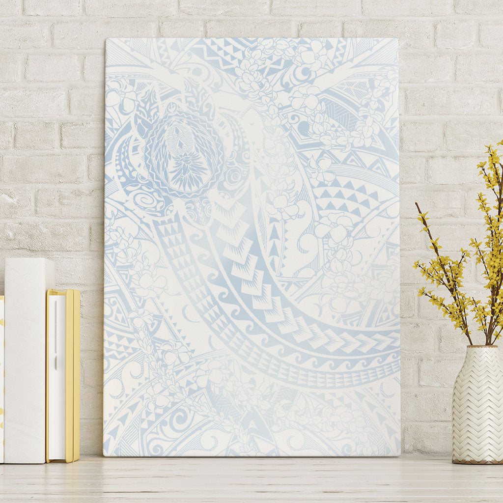 Hawaiian Turtles and Leis Canvas Wall Art Tribal Kakau Pattern Airy White Blue Cloud Vibe LT03 Without Frame White - Polynesian Pride