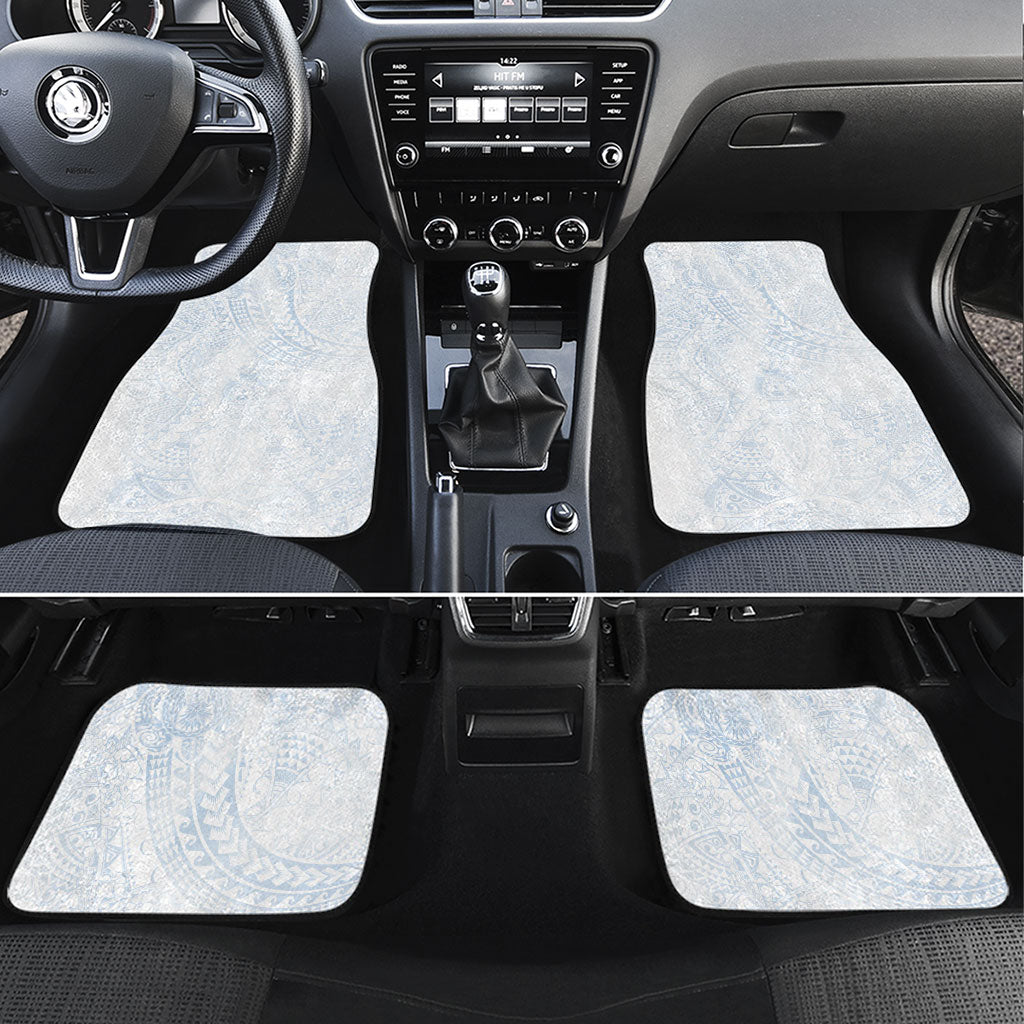 Hawaiian Turtles and Leis Car Mats Tribal Kakau Pattern Airy White Blue Cloud Vibe LT03 Set 4pcs White - Polynesian Pride