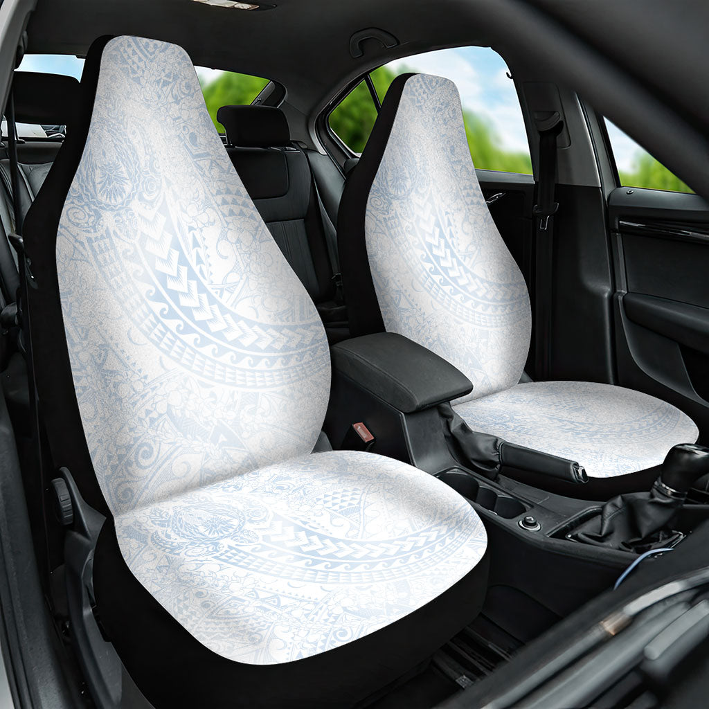 Hawaiian Turtles and Leis Car Seat Cover Tribal Kakau Pattern Airy White Blue Cloud Vibe LT03 One Size White - Polynesian Pride