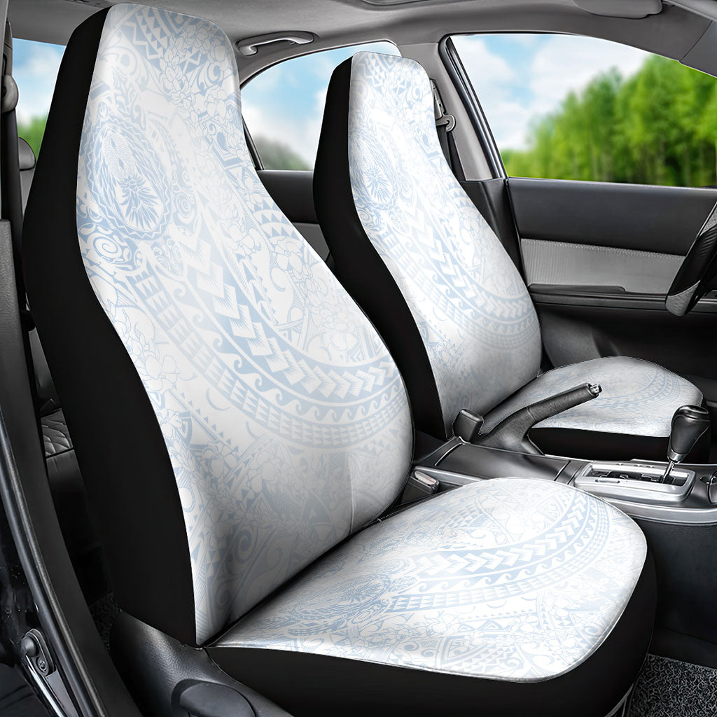 Hawaiian Turtles and Leis Car Seat Cover Tribal Kakau Pattern Airy White Blue Cloud Vibe
