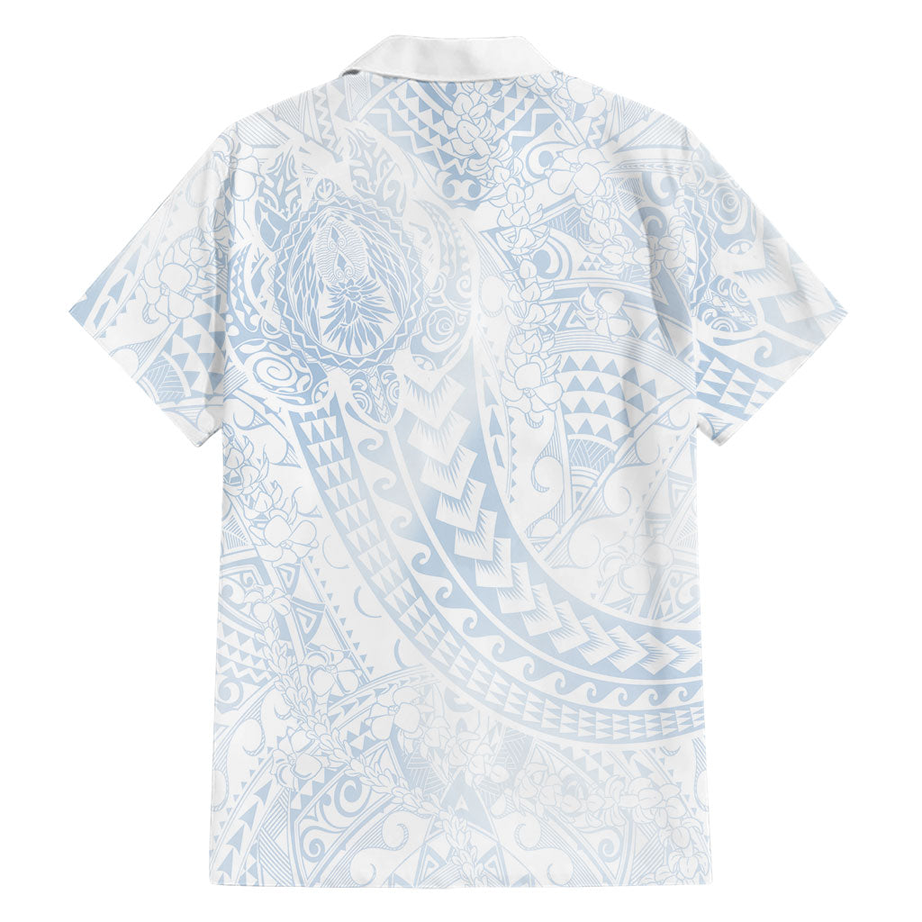 Hawaiian Turtles and Leis Family Matching Long Sleeve Bodycon Dress and Hawaiian Shirt Tribal Kakau Pattern Airy White Blue Cloud Vibe