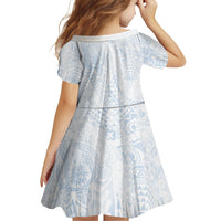 Hawaiian Turtles and Leis Family Matching Off The Shoulder Long Sleeve Dress and Hawaiian Shirt Tribal Kakau Pattern Airy White Blue Cloud Vibe