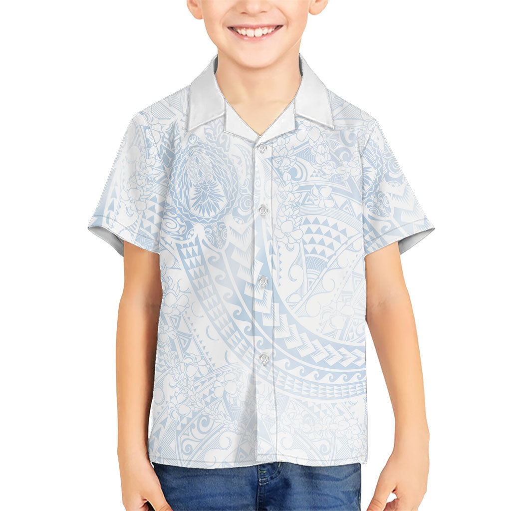 Hawaiian Turtles and Leis Family Matching Off Shoulder Maxi Dress and Hawaiian Shirt Tribal Kakau Pattern Airy White Blue Cloud Vibe