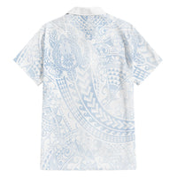 Hawaiian Turtles and Leis Family Matching Summer Maxi Dress and Hawaiian Shirt Tribal Kakau Pattern Airy White Blue Cloud Vibe