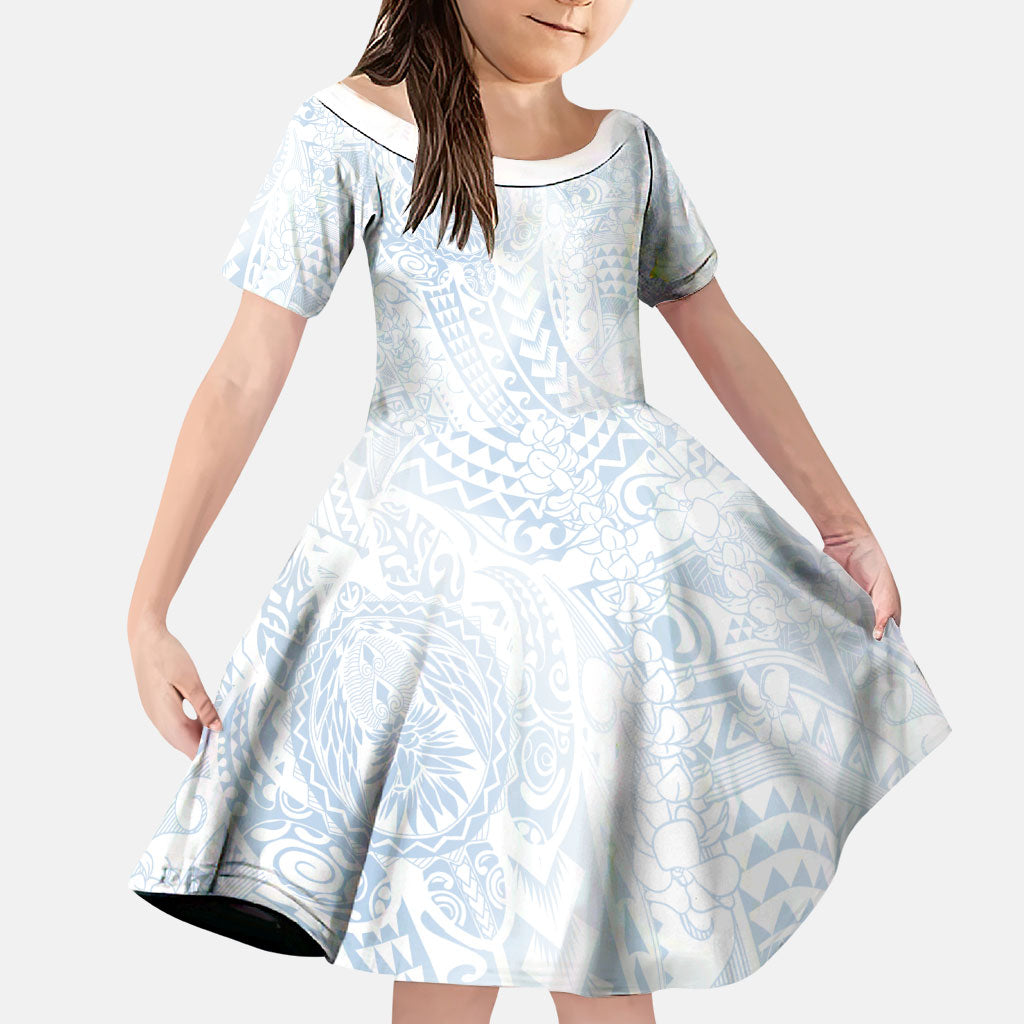 Hawaiian Turtles and Leis Family Matching Tank Maxi Dress and Hawaiian Shirt Tribal Kakau Pattern Airy White Blue Cloud Vibe