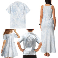 Hawaiian Turtles and Leis Family Matching Tank Maxi Dress and Hawaiian Shirt Tribal Kakau Pattern Airy White Blue Cloud Vibe