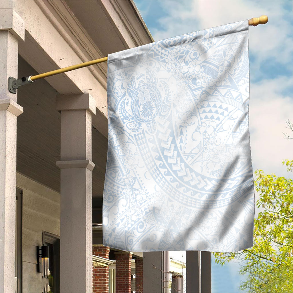Hawaiian Turtles and Leis Garden Flag Tribal Kakau Pattern Airy White Blue Cloud Vibe LT03 House Flag White - Polynesian Pride
