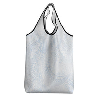 Hawaiian Turtles and Leis Grocery Bag Tribal Kakau Pattern Airy White Blue Cloud Vibe