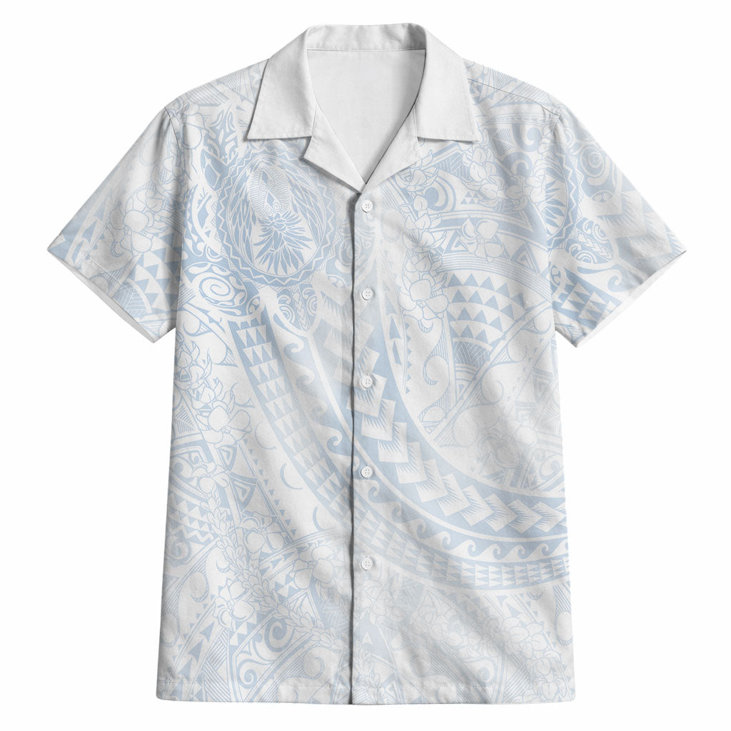 Hawaiian Turtles and Leis Hawaiian Shirt Tribal Kakau Pattern Airy White Blue Cloud Vibe LT03 White - Polynesian Pride