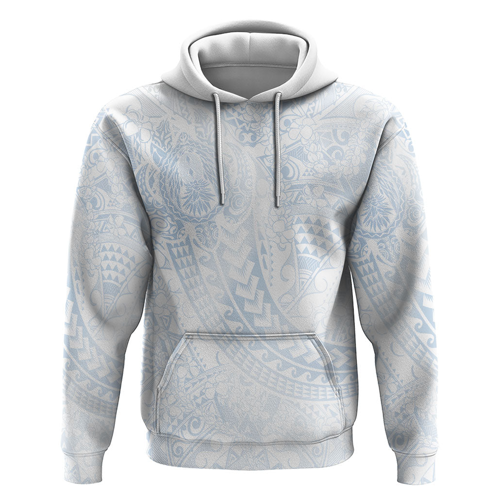 Hawaiian Turtles and Leis Hoodie Tribal Kakau Pattern Airy White Blue Cloud Vibe LT03 Pullover Hoodie White - Polynesian Pride