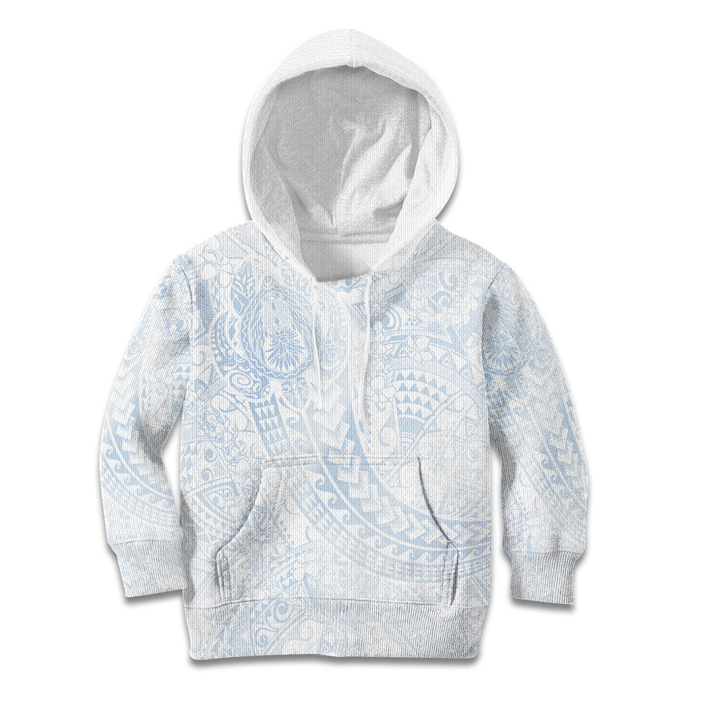 Hawaiian Turtles and Leis Kid Hoodie Tribal Kakau Pattern Airy White Blue Cloud Vibe LT03 Hoodie White - Polynesian Pride