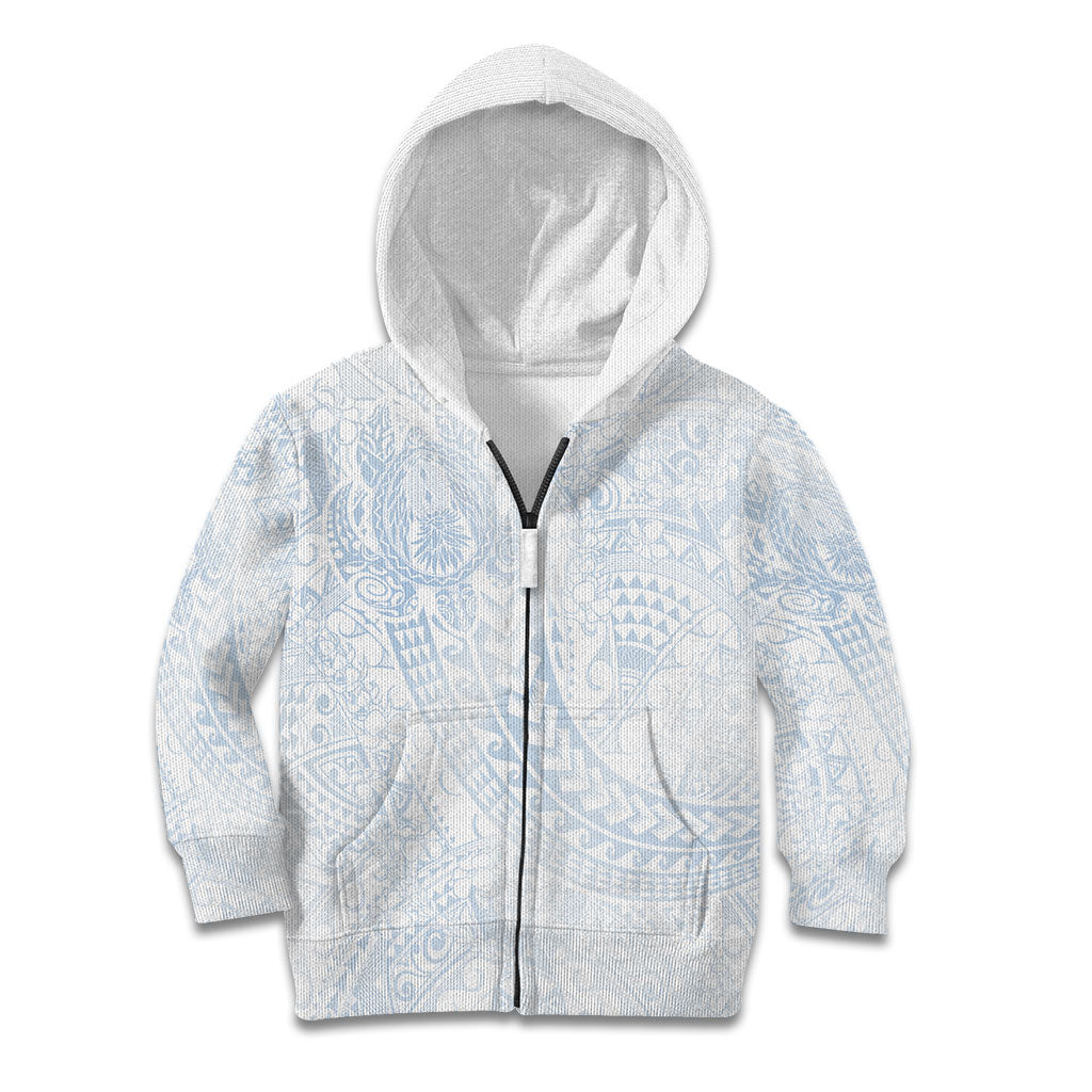 Hawaiian Turtles and Leis Kid Hoodie Tribal Kakau Pattern Airy White Blue Cloud Vibe