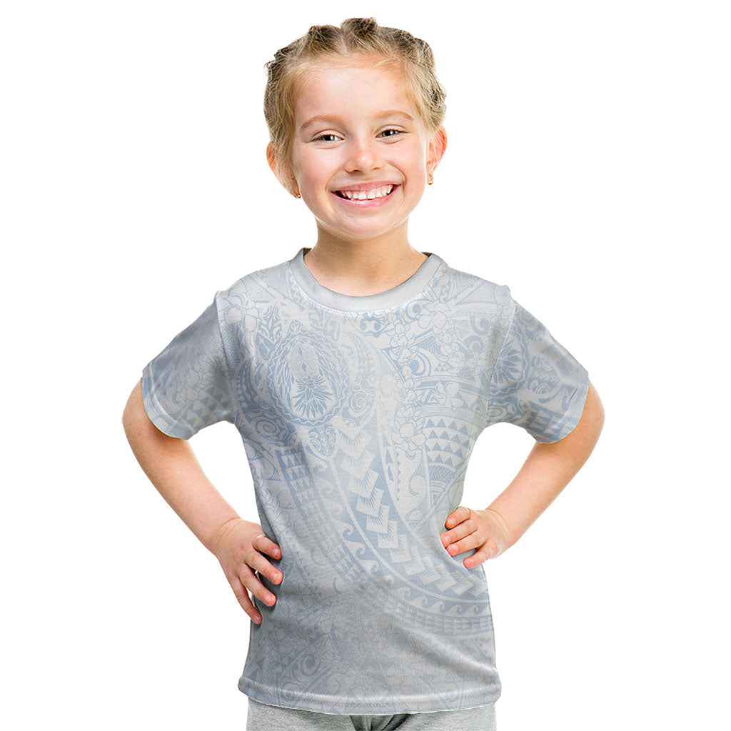 Hawaiian Turtles and Leis Kid T Shirt Tribal Kakau Pattern Airy White Blue Cloud Vibe LT03 White - Polynesian Pride