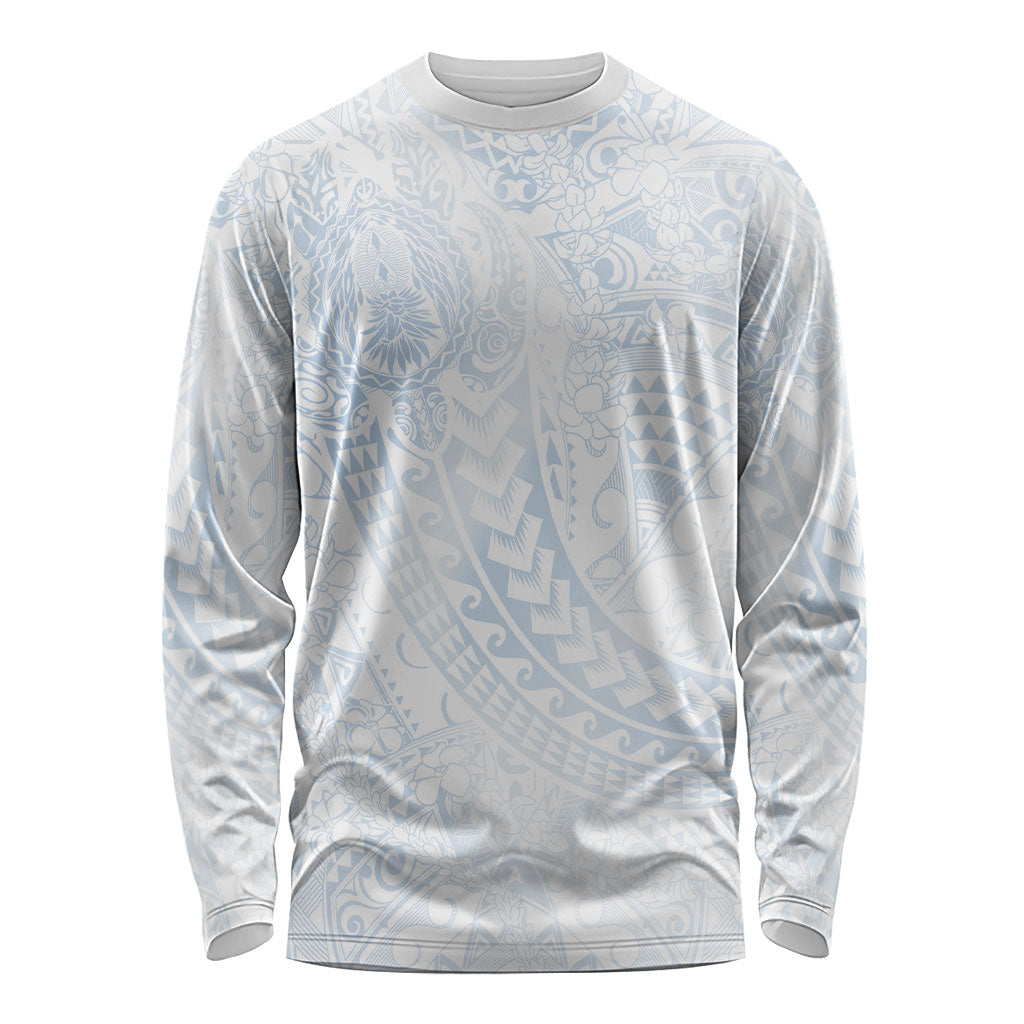 Hawaiian Turtles and Leis Long Sleeve Shirt Tribal Kakau Pattern Airy White Blue Cloud Vibe