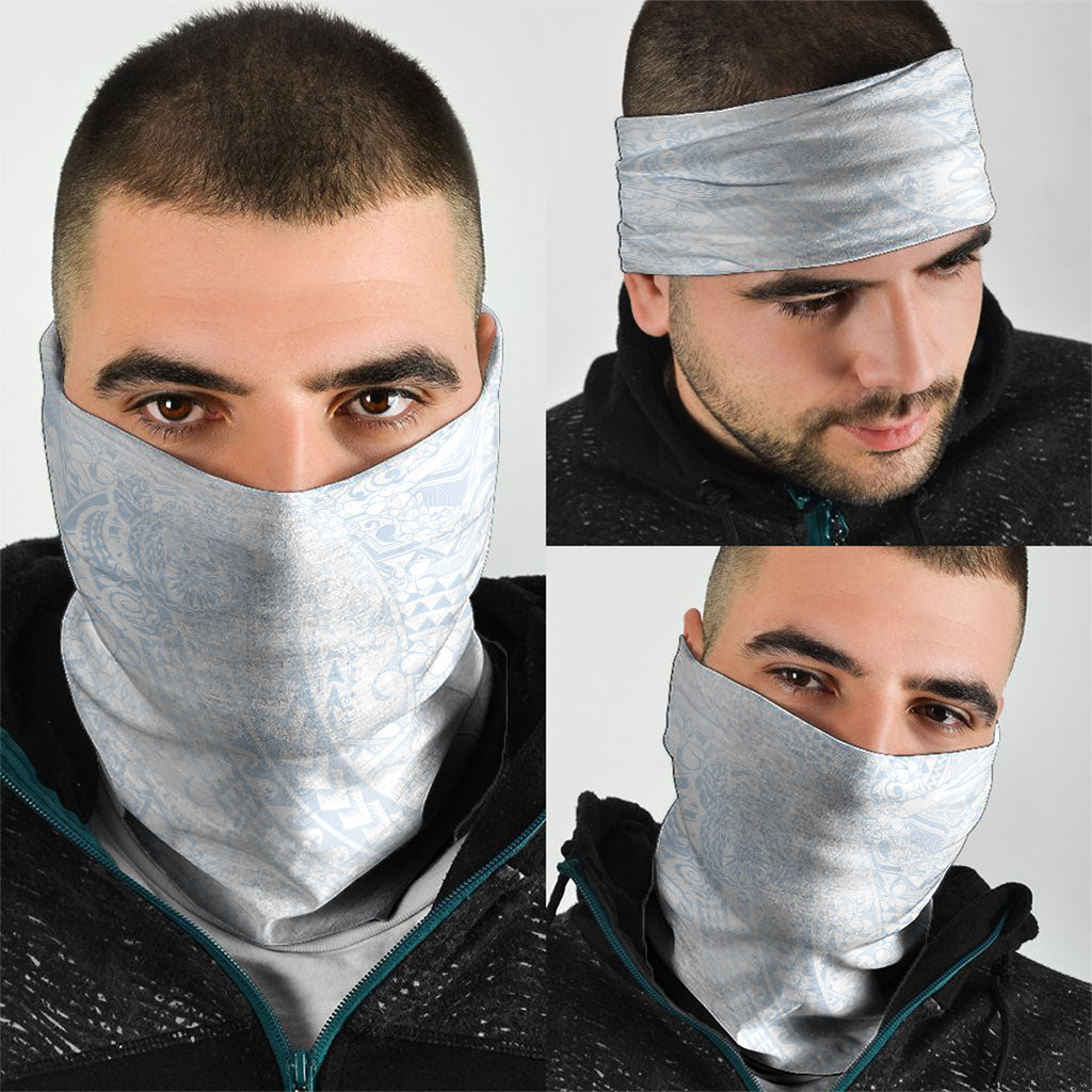 Hawaiian Turtles and Leis Neck Gaiter Tribal Kakau Pattern Airy White Blue Cloud Vibe