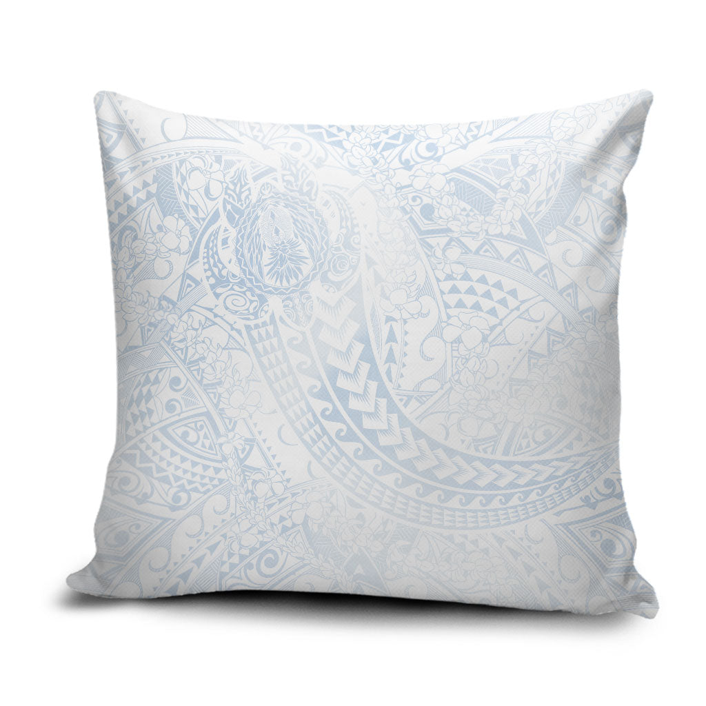 Hawaiian Turtles and Leis Pillow Cover Tribal Kakau Pattern Airy White Blue Cloud Vibe LT03 White - Polynesian Pride