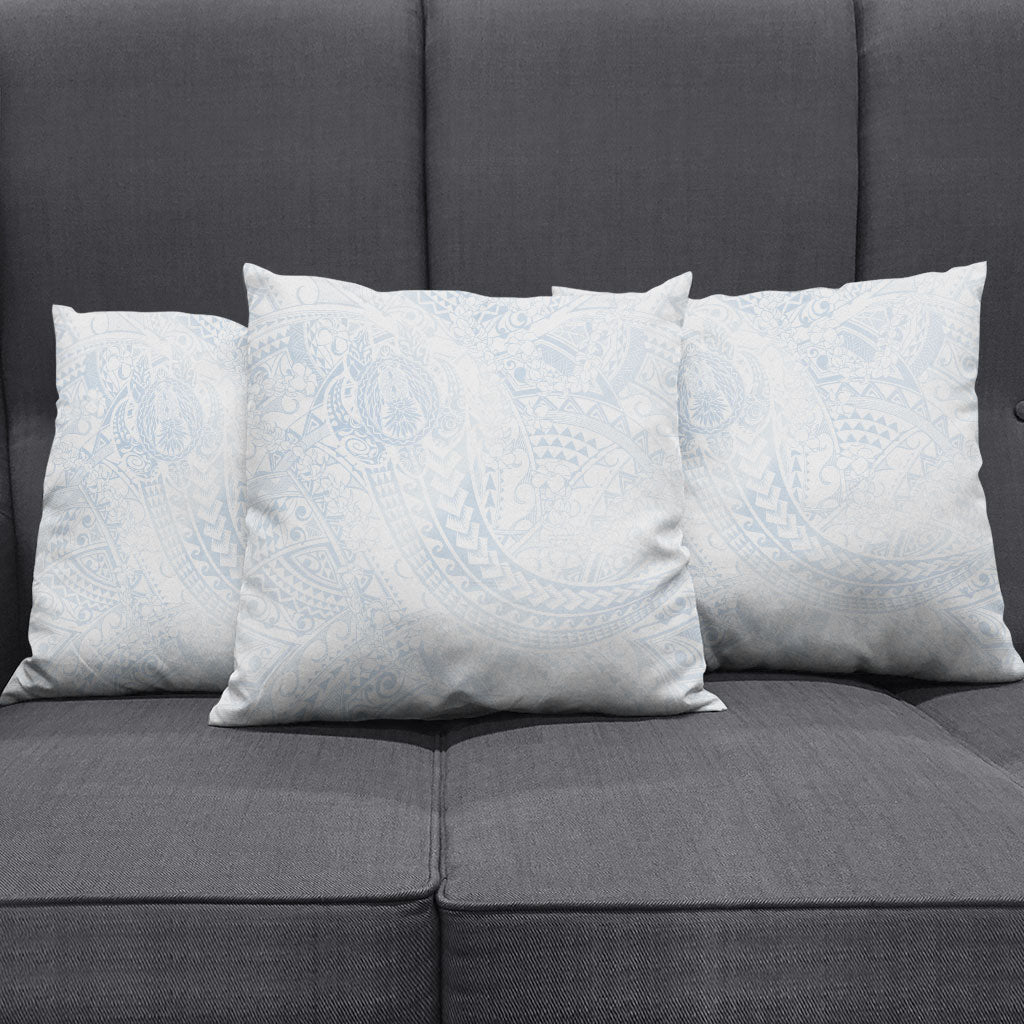 Hawaiian Turtles and Leis Pillow Cover Tribal Kakau Pattern Airy White Blue Cloud Vibe