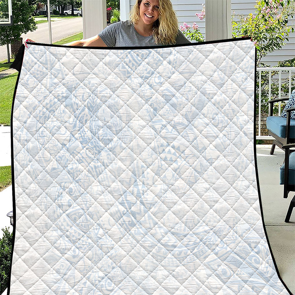 Hawaiian Turtles and Leis Quilt Tribal Kakau Pattern Airy White Blue Cloud Vibe LT03 White - Polynesian Pride