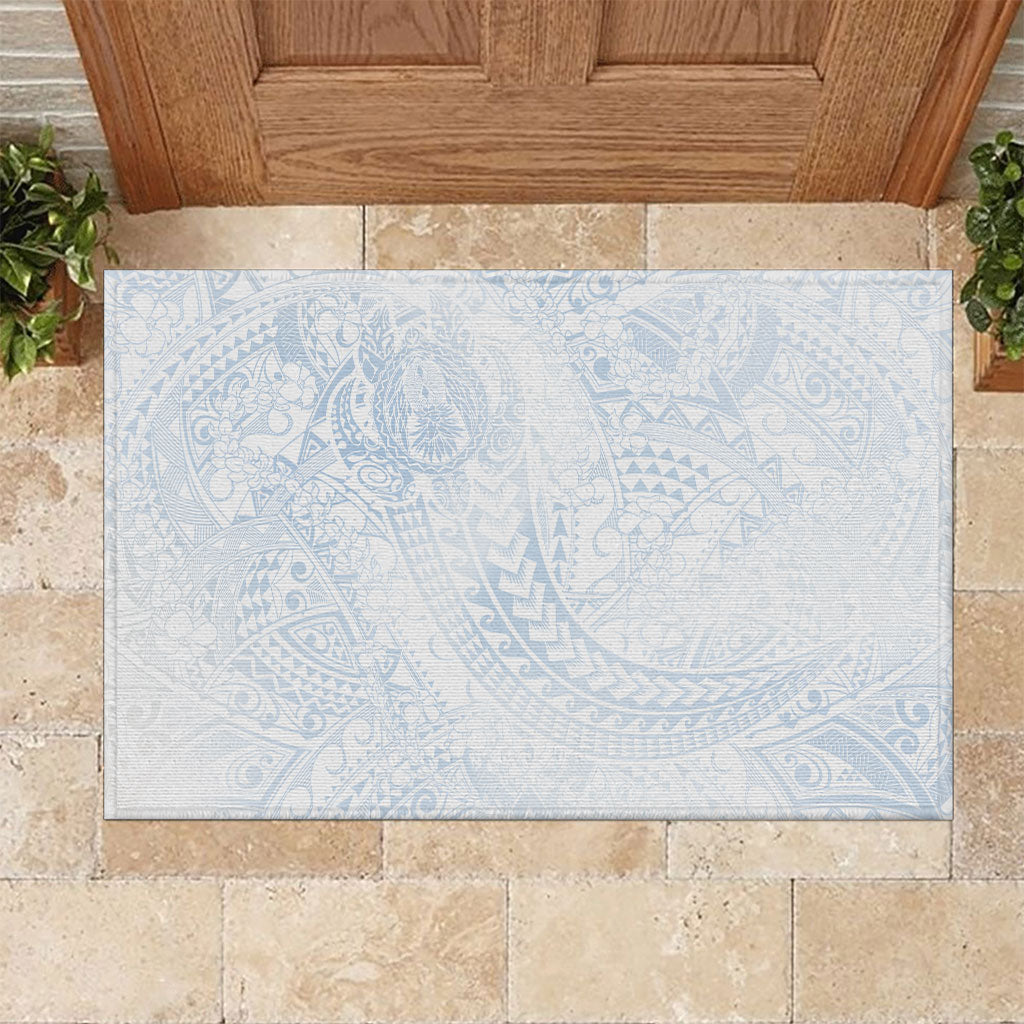 Hawaiian Turtles and Leis Rubber Doormat Tribal Kakau Pattern Airy White Blue Cloud Vibe LT03 White - Polynesian Pride