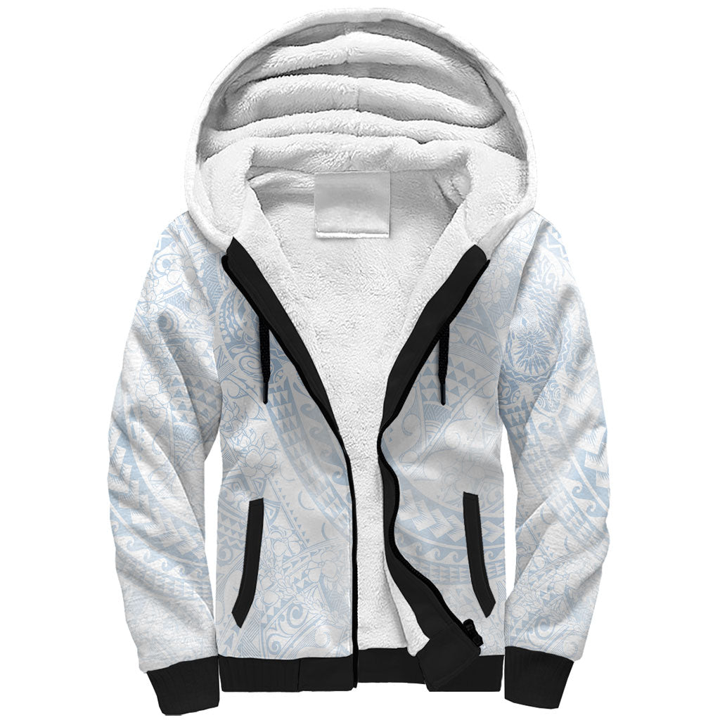 Hawaiian Turtles and Leis Sherpa Hoodie Tribal Kakau Pattern Airy White Blue Cloud Vibe LT03 Unisex White - Polynesian Pride