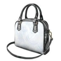 Hawaiian Turtles and Leis Shoulder Handbag Tribal Kakau Pattern Airy White Blue Cloud Vibe