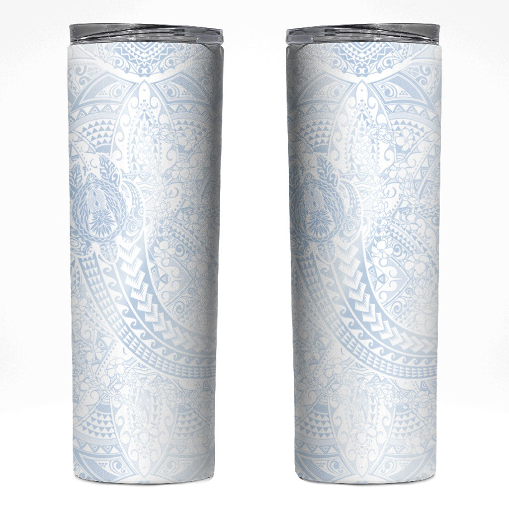 Hawaiian Turtles and Leis Skinny Tumbler Tribal Kakau Pattern Airy White Blue Cloud Vibe LT03 White - Polynesian Pride