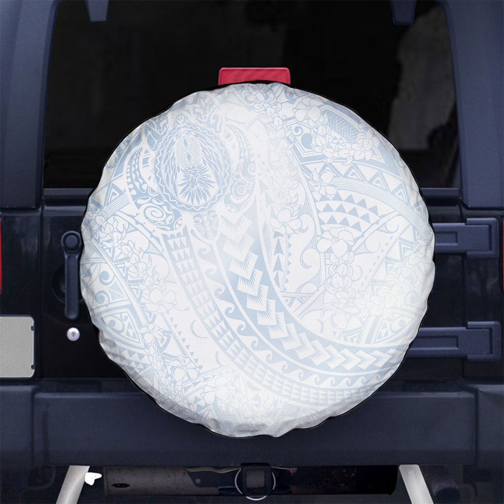 Hawaiian Turtles and Leis Spare Tire Cover Tribal Kakau Pattern Airy White Blue Cloud Vibe LT03 No hole White - Polynesian Pride