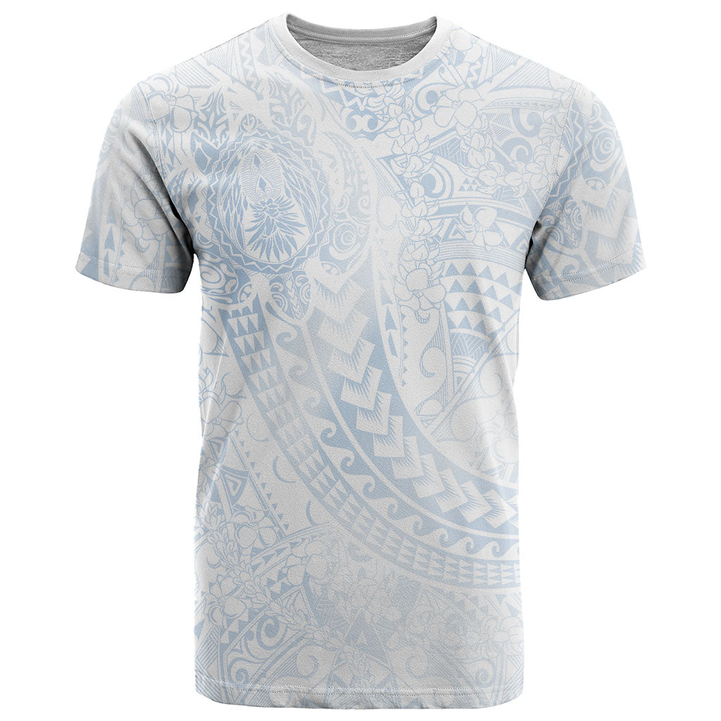 Hawaiian Turtles and Leis T Shirt Tribal Kakau Pattern Airy White Blue Cloud Vibe LT03 White - Polynesian Pride