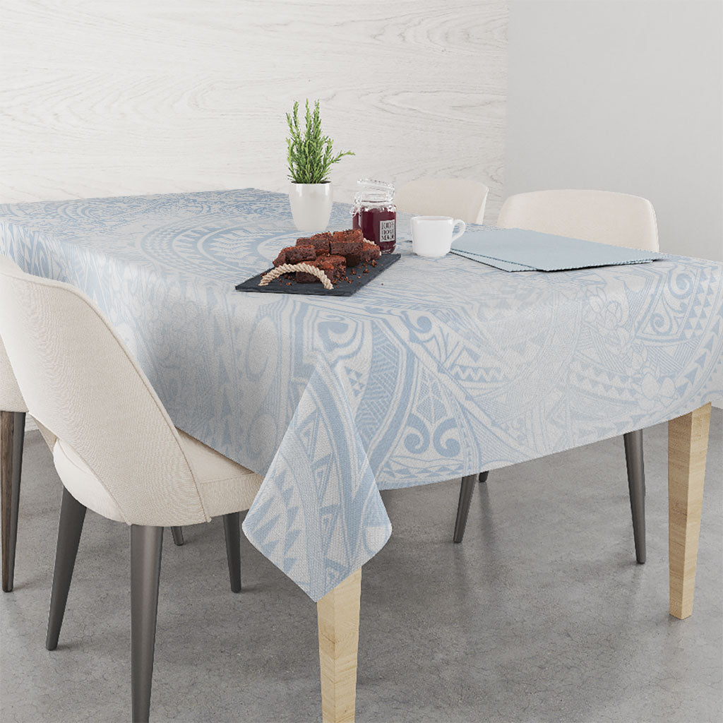 Hawaiian Turtles and Leis Tablecloth Tribal Kakau Pattern Airy White Blue Cloud Vibe