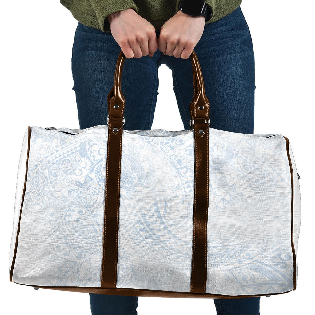 Hawaiian Turtles and Leis Travel Bag Tribal Kakau Pattern Airy White Blue Cloud Vibe LT03 White - Polynesian Pride