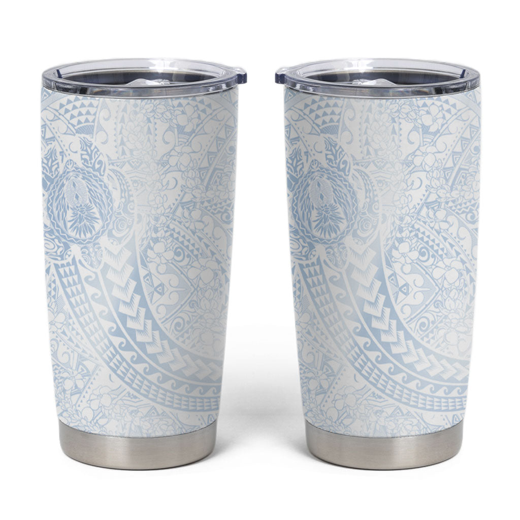 Hawaiian Turtles and Leis Tumbler Cup Tribal Kakau Pattern Airy White Blue Cloud Vibe LT03 White - Polynesian Pride