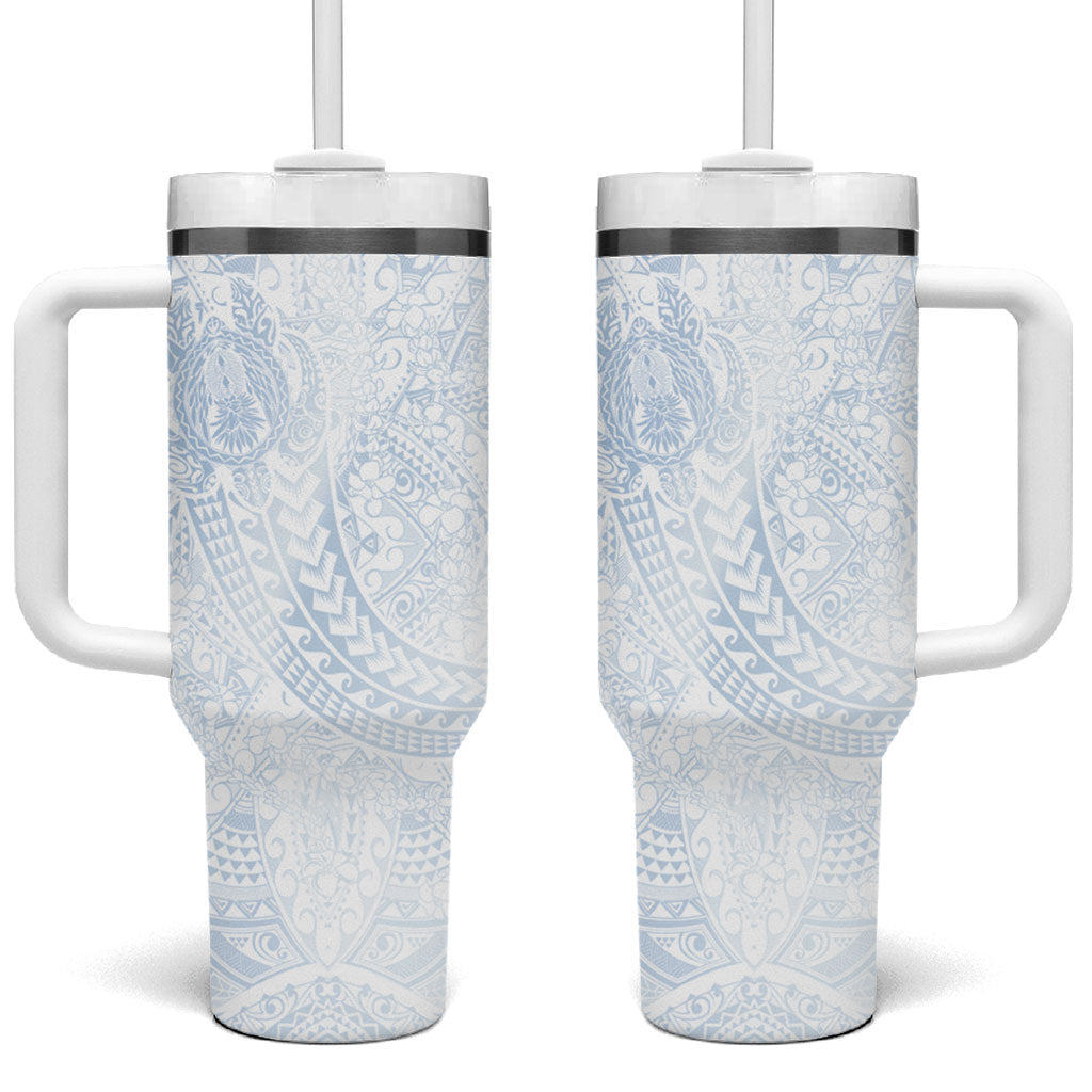 Hawaiian Turtles and Leis Tumbler With Handle Tribal Kakau Pattern Airy White Blue Cloud Vibe LT03 One Size: 40 oz White - Polynesian Pride